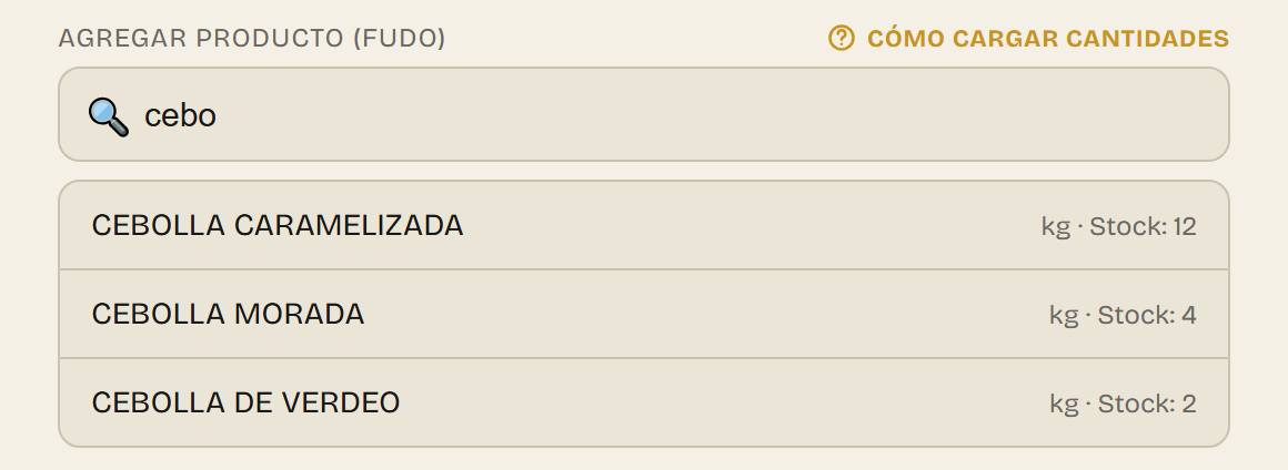 El buscador de productos con la lista de sugerencias abierta debajo